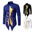 シャツ メンズ 男性用 花柄箔プリント 長袖 アシンメトリーヘム スリムフィット ポリエステル カジュアル ストリートファッション トップス