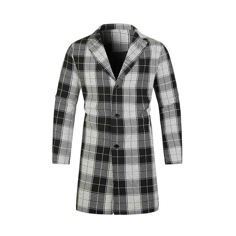 コート メンズ 秋冬 ロング丈 カジュアル 綿混 ポリエステル チェック柄 プリント シングルボタン テーラードカラー サイドポケット ブラック アウター 普段使い