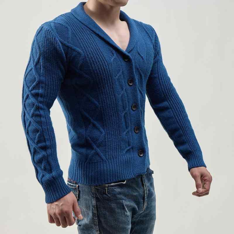 ニットカーディガン メンズ 男性用 秋冬 おしゃれ カジュアル トレンド ケーブル編み 襟付き シングル..