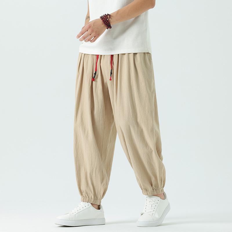 パンツ メンズ 大きいサイズ 綿麻 ハーレムパンツ ジョガーパンツ ゆったり リラックスフィット ウエストゴム ストレッチ 裾絞り 九分丈 アンクル丈 夏 薄手 涼しい カジュアル 普段使い