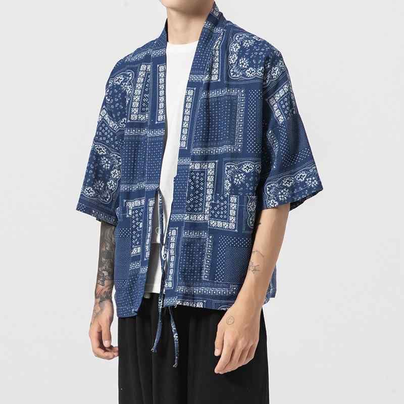 シャツ メンズ 春夏 大きいサイズ 中華風 和モダン 薄手 スタンドカラー 五分袖 綿麻 ポリエステル 羽..