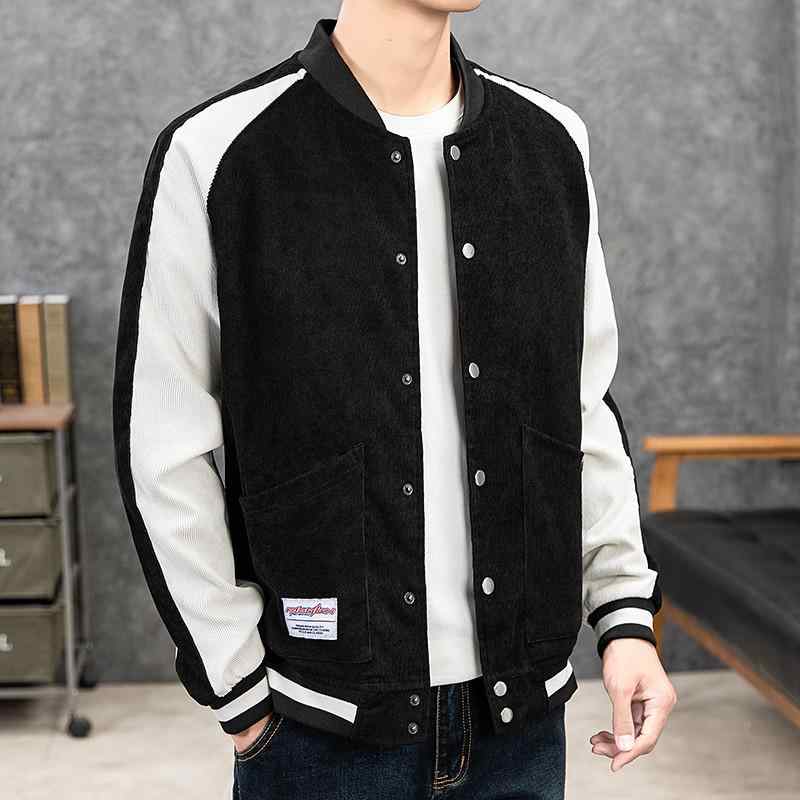 ジャケット メンズ ベースボールジャケット コーデュロイ 切り替え スタンドカラー 春秋 韓国ファッション ポリエステル素材 前開き サイドポケット レギュラーフィット カジュアル ストリート タウンユース グレー ブラック ブルー