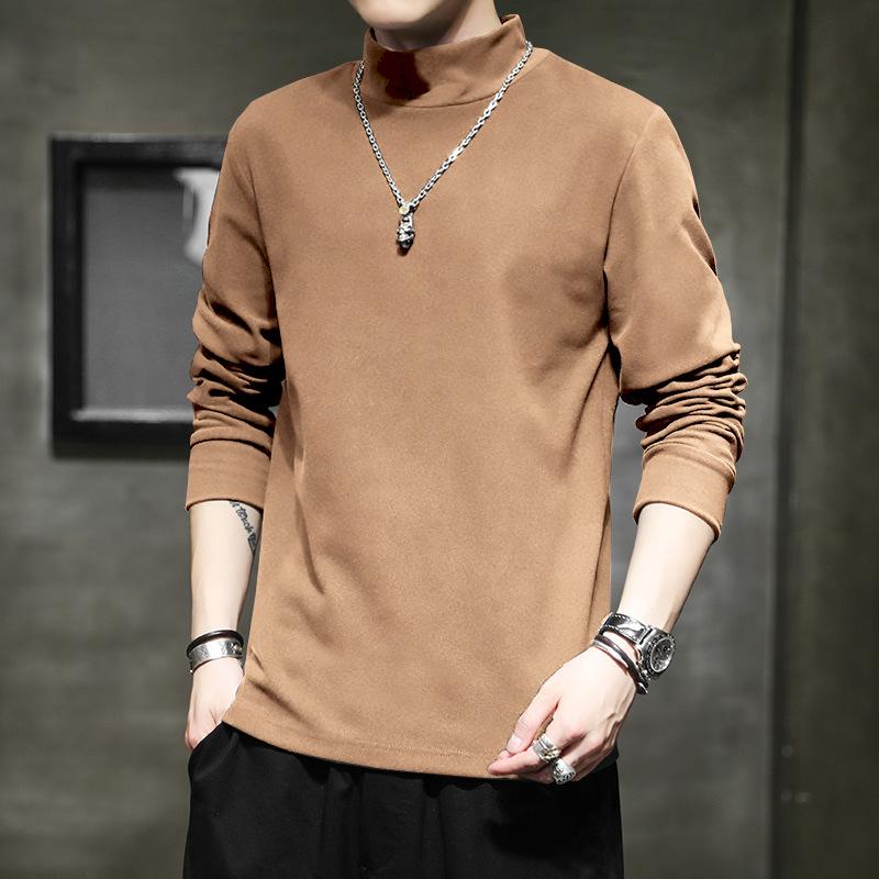 Tシャツ メンズ 冬 保温 防寒 裏起毛 ハイネック ボトルネック 長袖 ロングスリーブ インナー 肌着 無地 カジュアル スリムフィット 普段使い デイリーユース レーヨン素材