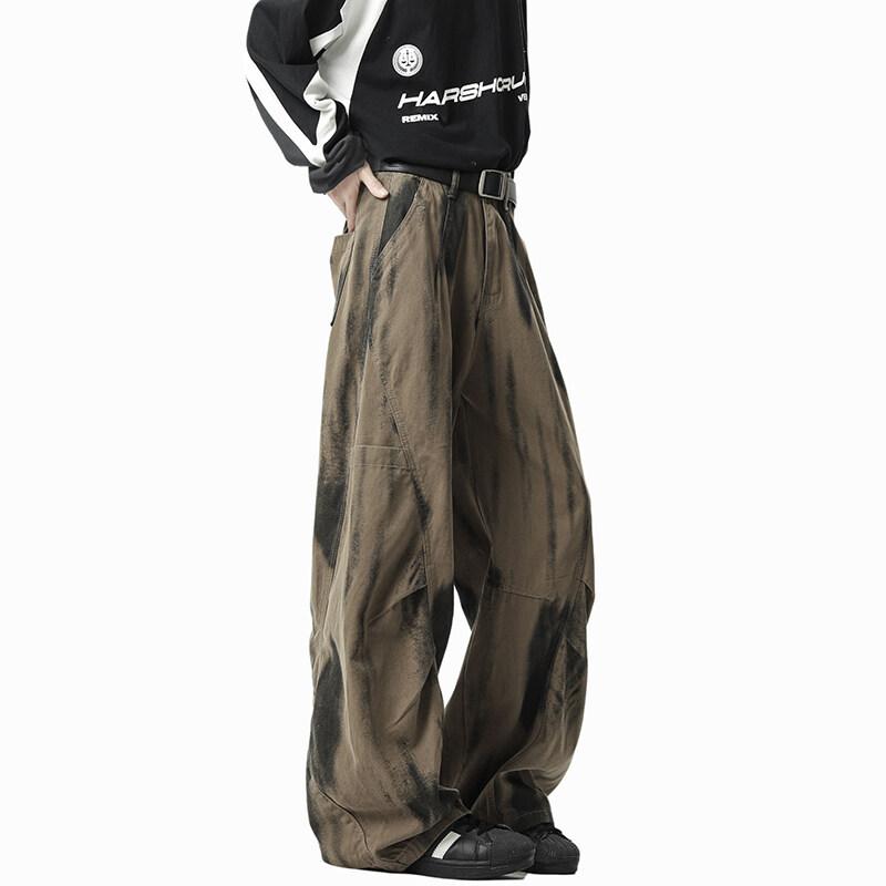 パンツ メンズ 香港スタイル アメカジ ウォッシュ加工 タイダイ染め プリント柄 ワーク カジュアル ロング カーブパンツ ゆったり ビッグサイズ 綿 コットン 普段使い ストリートファッション 春秋 トレンド(4)