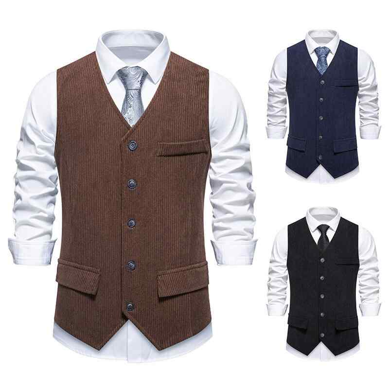 ベスト メンズ 男性用 コーデュロイ ポリエステル レトロ ヴィンテージ ファッション スリム Vネック ..