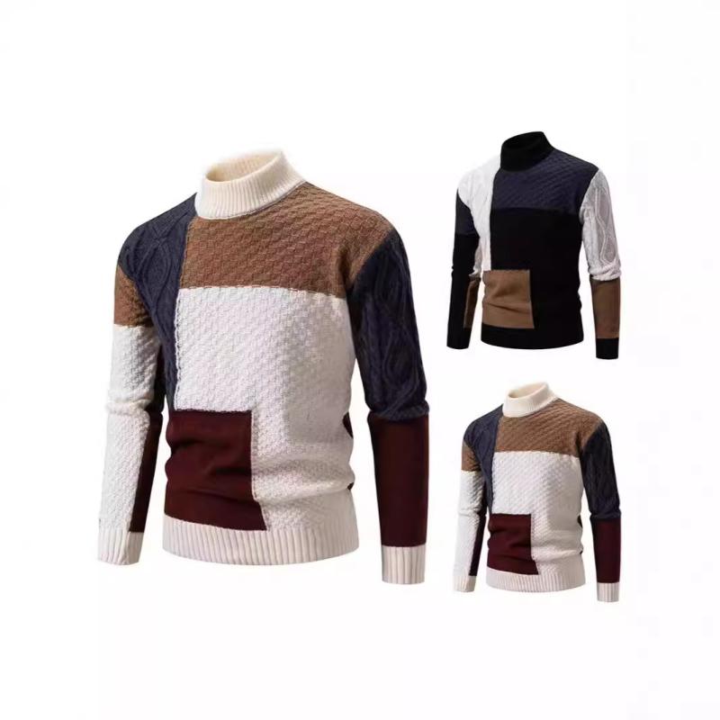 ニット メンズ 男性用 ハーフネック セーター 切り替え 配色 厚手 肉厚 プルオーバー ゆったり ルーズフィット 長袖 カジュアル 秋冬 ポリエステル 化学繊維混紡 通気性 高伸縮 吸湿速乾 リブ裾(4)