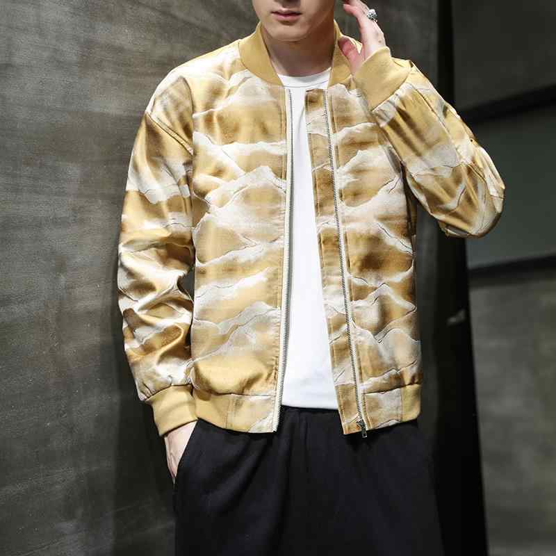 ジャケット 男性用 春秋 中国風 唐装 綿混素材 ポリエステル裏地 スタンドカラー ベースボールタイプ ..