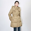 ダウンジャケット レディース 女性用 保温性 厚手 フード付き ウエストマーク キルティング ジップアップ スリムフィット ポリエステル 高密度コットンライク ...