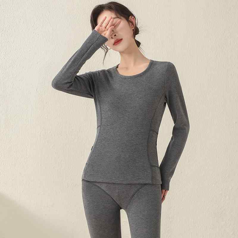 インナー レディース 冬 保温 発熱 防寒 あったか 上下セット 肌着 クルーネック 長袖 長ズボン 裏起毛 ポリエステル 無地 厚手