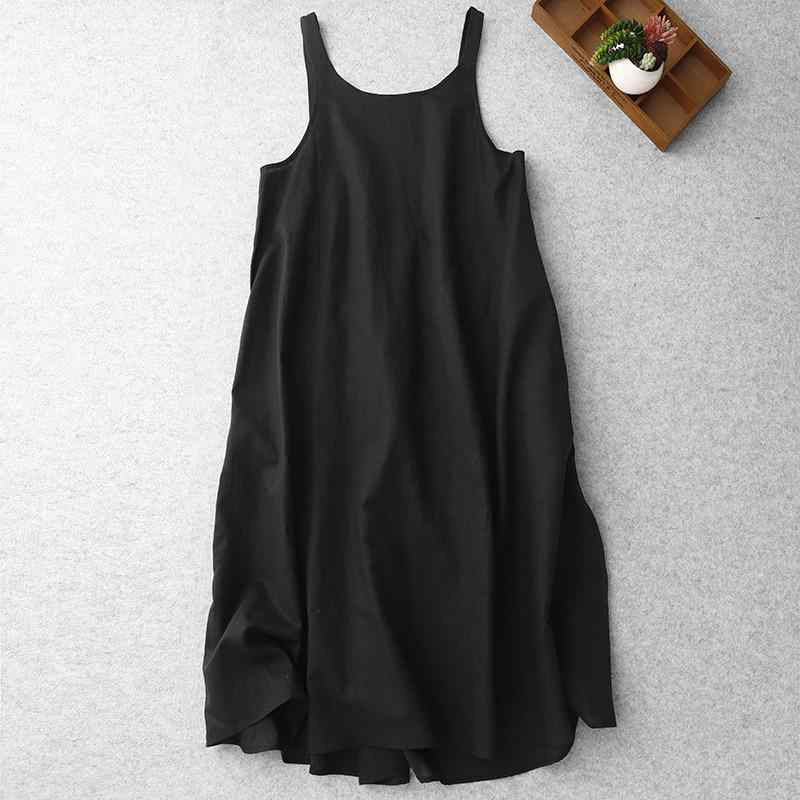 ワンピース レディース ナチュラル カジュアル 麻混 コットンリネン 黒 ブラック サロペットスカート ジャンパースカート ロング丈 マキシ丈 ノースリーブ ゆったり 体型カバー 春夏 普段使い