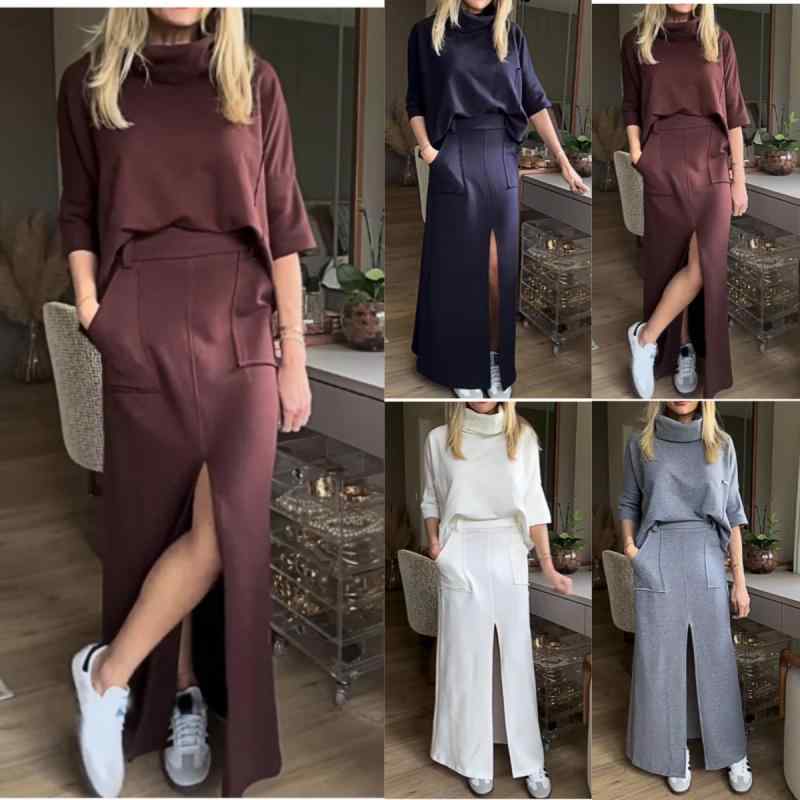 セットアップ レディース 女性用 春夏 半袖 スウェット トップス ストレートスカート 無地 ゆったり カジュアル ポケット付き 普段使い 通勤 きれいめ リラックス 快適 ポリエステル(x2)