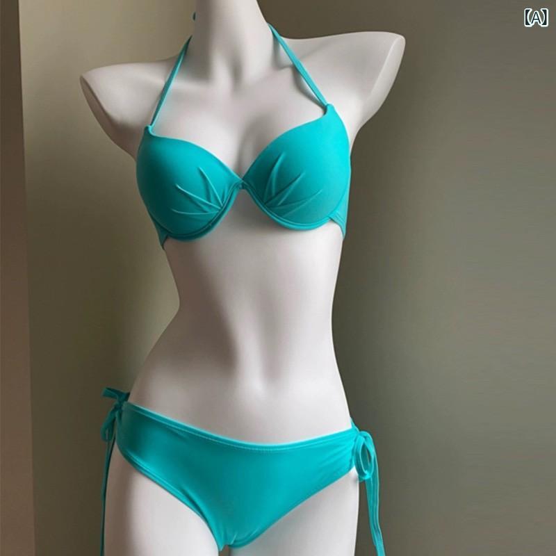 ビキニ レディース 韓国風 3点セット ワイヤー入り 谷間メイク 盛れる セクシー 体型カバー スタイルアップ リゾート ビーチ 温泉 プール 海水浴 春夏 海外旅行 バックシャン ポリエステル ナイロン素材