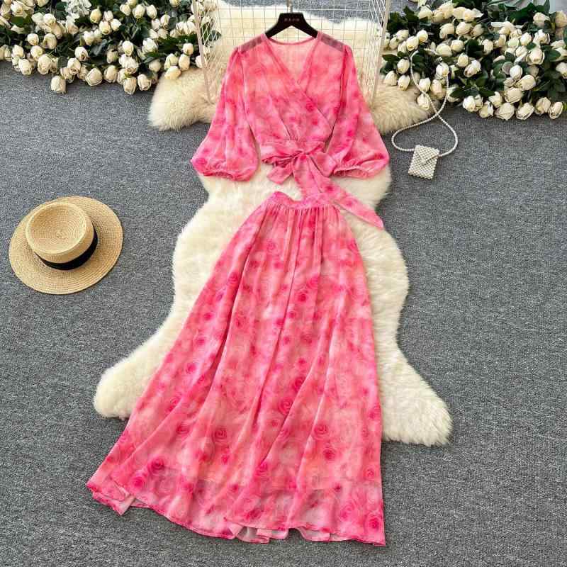 セットアップ レディース きれいめ 大人上品 個性的デザイン ランタンスリーブ ボリューム袖 シフォンブラウス クロスストラップ ウエストマーク ハイウエストミディ丈スカート ツーピース 春夏 リゾート お呼ばれ デート