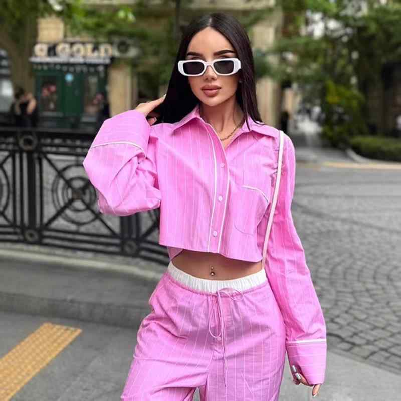 セットアップ レディース 女性用 長袖 シャツ トップス 長パンツ ボトムス パイピング パジャマ風 スト..