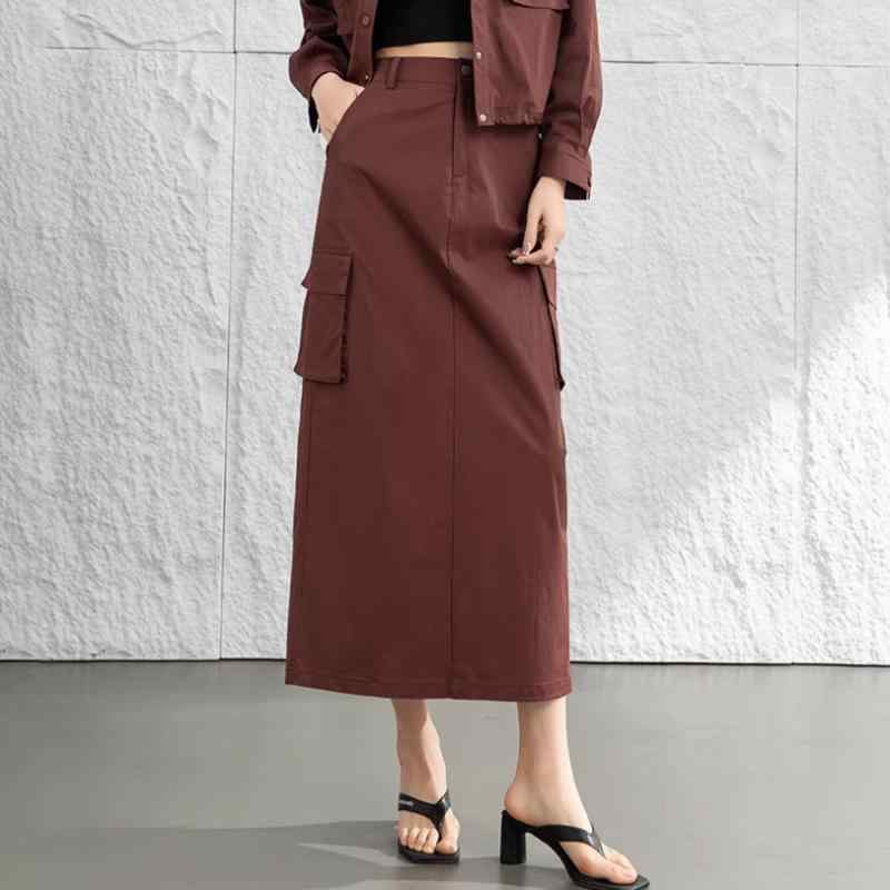 レディース ワークカジュアル セットアップ 春夏 ジャケット セミフレアスカート テラコッタカラー おしゃれ 切り替え 長袖 ドローストリング ミディ丈 ナイロン綿混 通勤 オフィス 普段使い ナチュラル