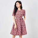 ワンピース レディース 名媛風 上品 エレガント 繊細 花柄プリント ウエストマーク 着痩せ効果 シフォン ポリエステル 半袖 ラウンドネック Aライン ショート丈 春夏 お出かけ 普段使い