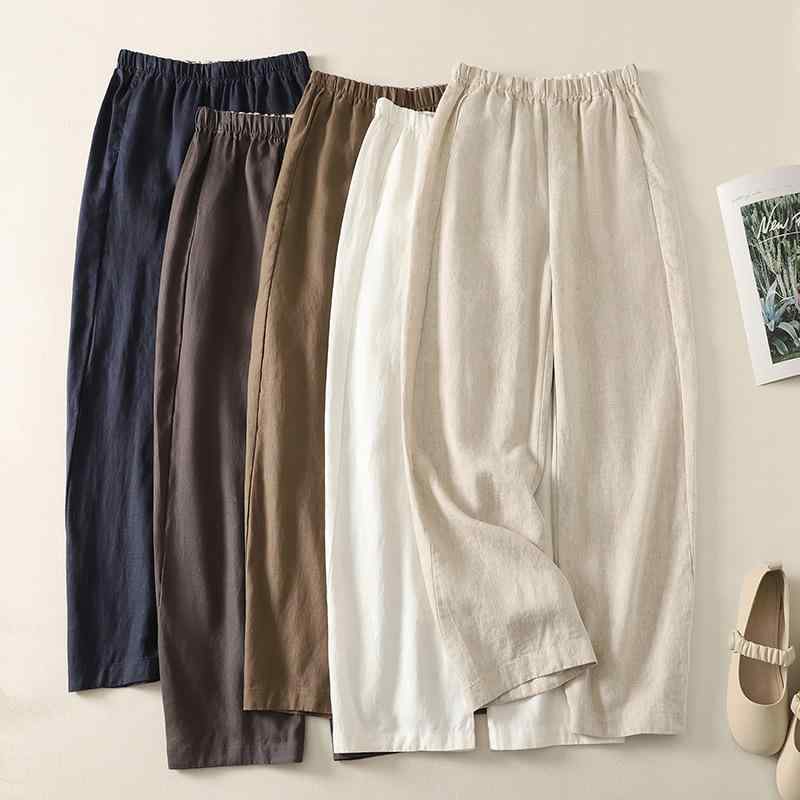 カジュアルパンツ レディース ワイドストレートパンツ 綿麻 カマパンツ レトロ ドレープ感 落ち感 着痩..