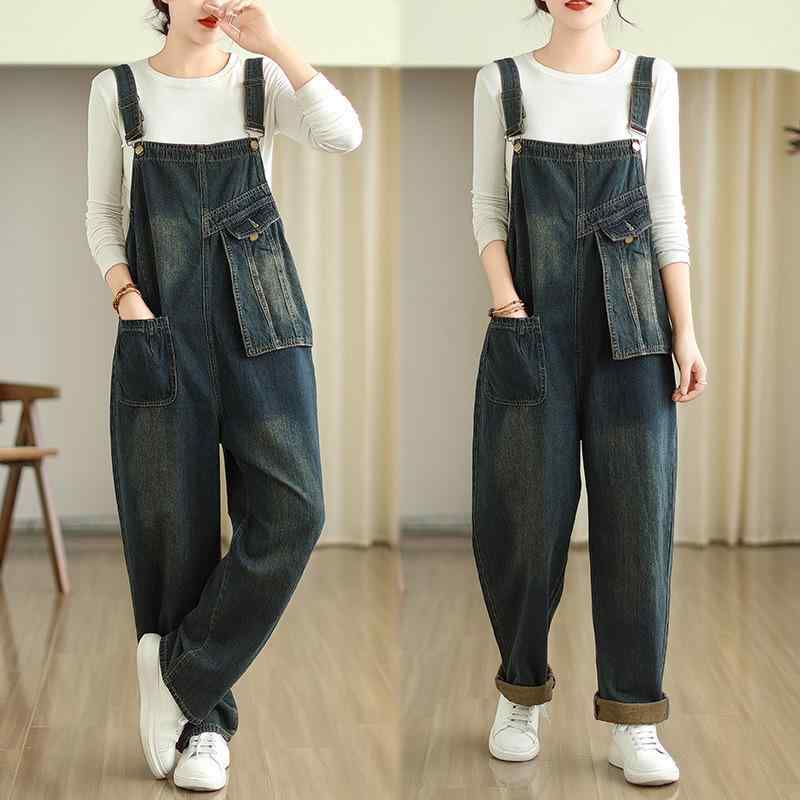 サロペット レディース デニム 大きいサイズ ワイドパンツ ハイウエスト ロング丈 綿 大人カジュアル ゆったり おしゃれ オールインワン 体型カバー 春夏