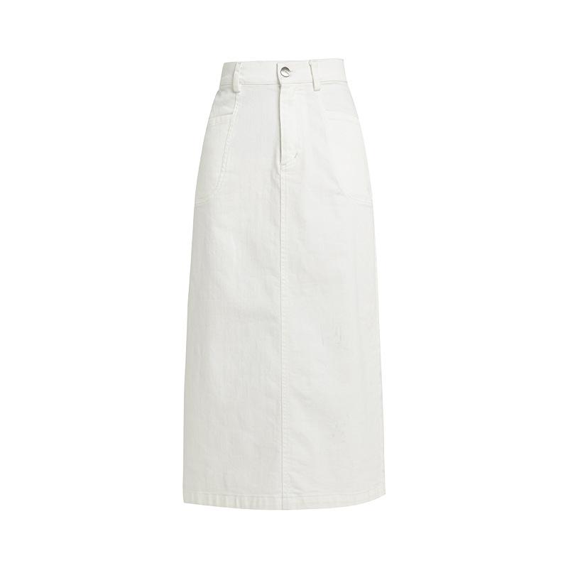 デニムスカート レディース 撥水 防汚 防油 ストレートスカート ハイウエスト ロング丈 スリット入り ..