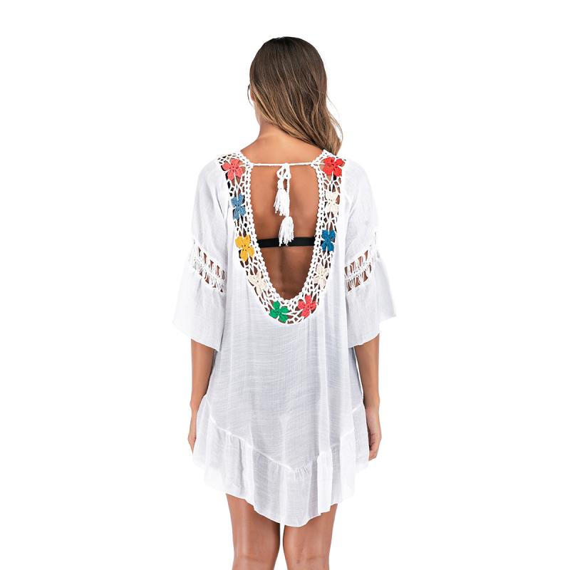 ビーチカバーアップ レディース セクシー バックレス クロシェ編み 花柄 シアー 水着カバー UVカット ..