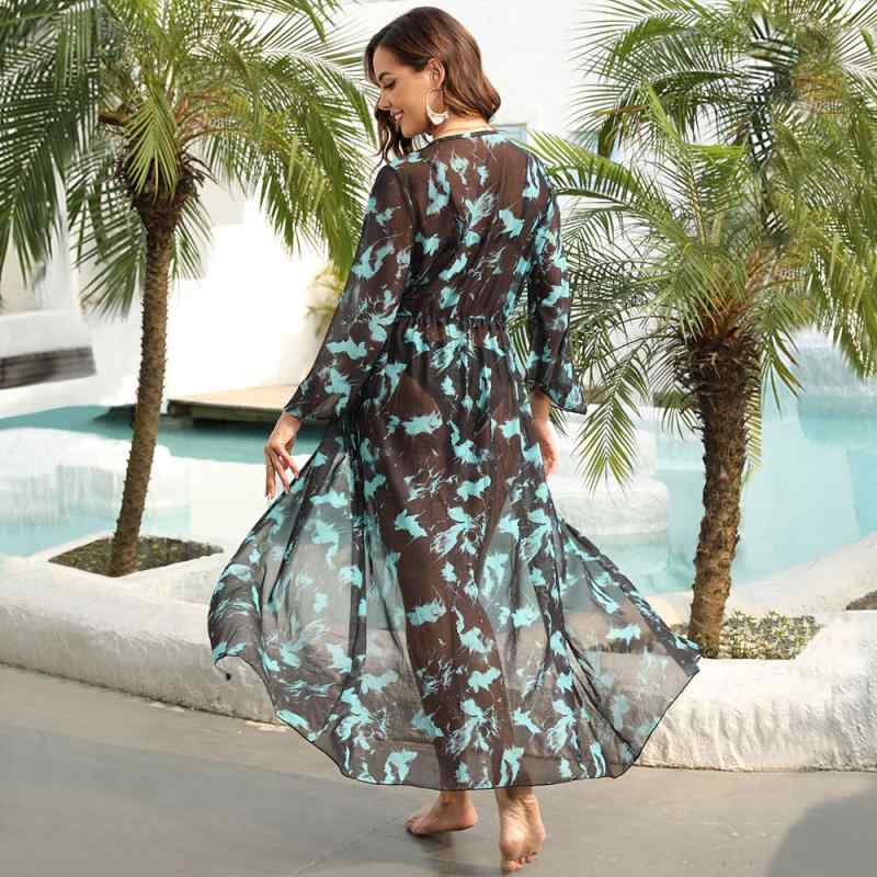 羽織り レディース UVカット ロング丈 大きいサイズ ゆったり プリント柄 日よけ ビーチ リゾート 海辺..