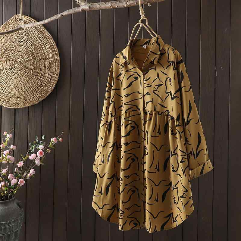 Long-Sleeved - ブラウス レディース ミセス 春秋 体型カバー 着痩せ効果 長袖 プリント柄 ゆったり ポロ襟 上品 エレガント 高見え きれいめ カジュアル トップス
