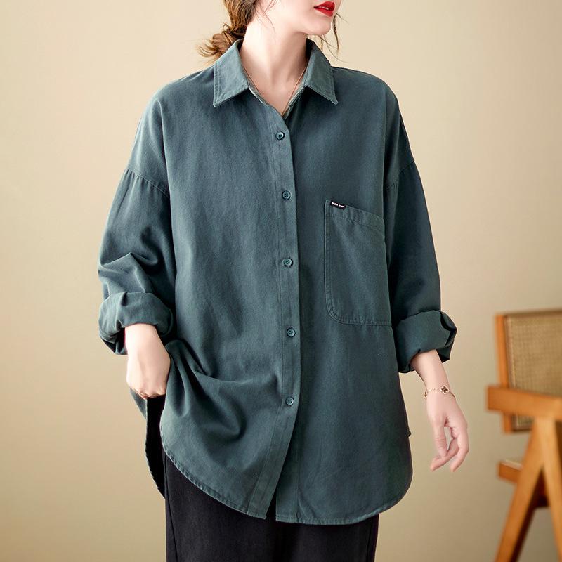 シャツ レディース 春夏 綿麻 コットンリネン 長袖 ポロ襟 オーバーシャツ 羽織り ゆったり リラックスフィット ビッグシルエット カジュアル 普段使い トップス ブラック カーキ ブラウン ブルー