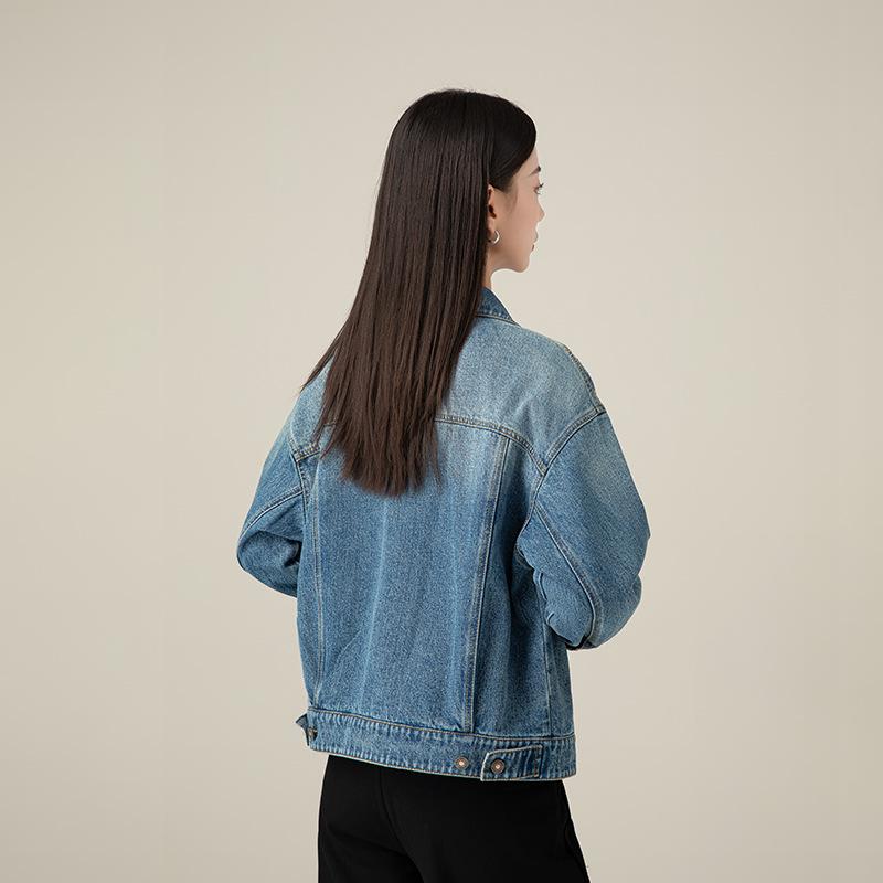 デニムジャケット レディース ラインストーン ベーグルデニム 綿 コットン 再生繊維 ドロップショルダー ゆるシルエット 着心地良い スリム見え カジュアル おしゃれ トレンド 秋アウター 星空ブルー グラデーションブルー グラデーションブラック