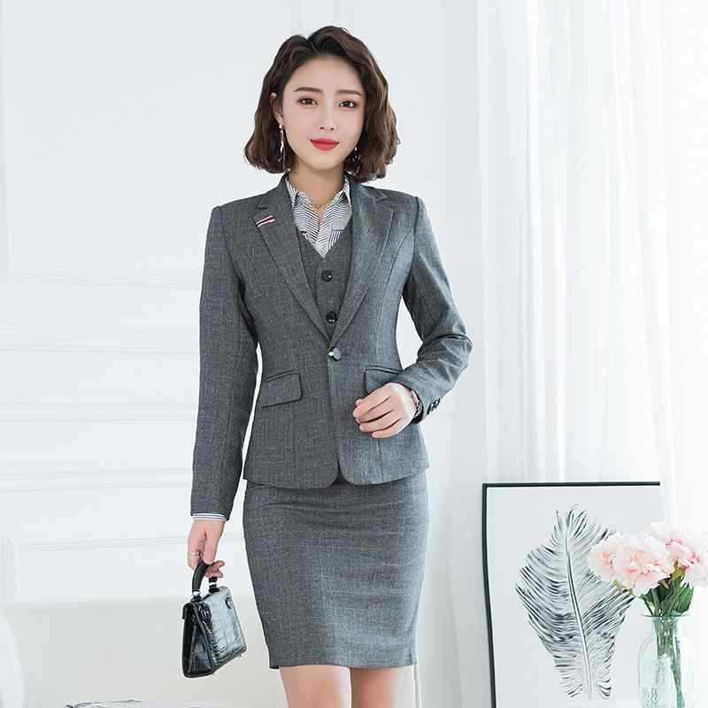 スーツ レディース オフィス ビジネス 通勤 面接 フォーマル ジャケット ベスト スカート パンツ 4点セット グレー スリムフィット ポリエステル素材