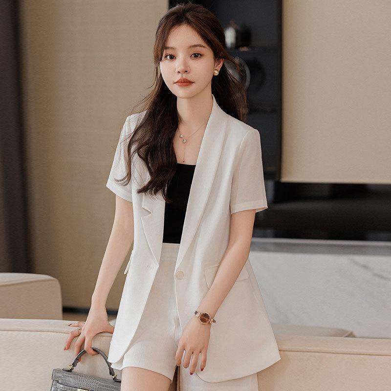 セットアップ レディース 半袖ジャケット ショートパンツ 2点セット 高級感 上品 カジュアル 塩系スタ..