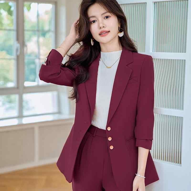 スーツ レディース プラム色 セットアップ ジャケット パンツ オフィス ビジネス 通勤 正装 エレガント..