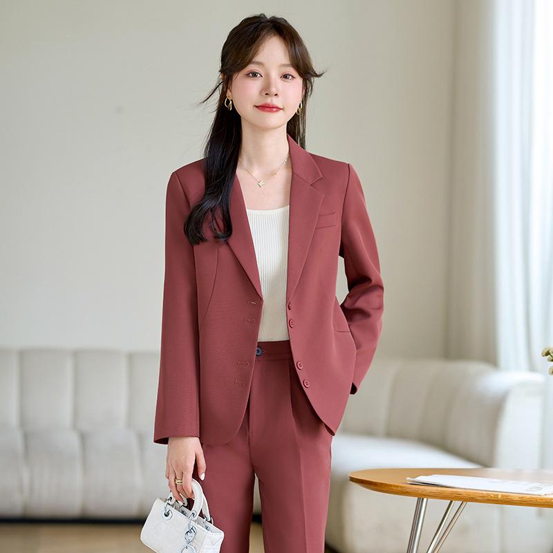 スーツ レディース セットアップ パンツスーツ レンガ色 テラコッタ カジュアルスーツ 通勤 オフィス ..