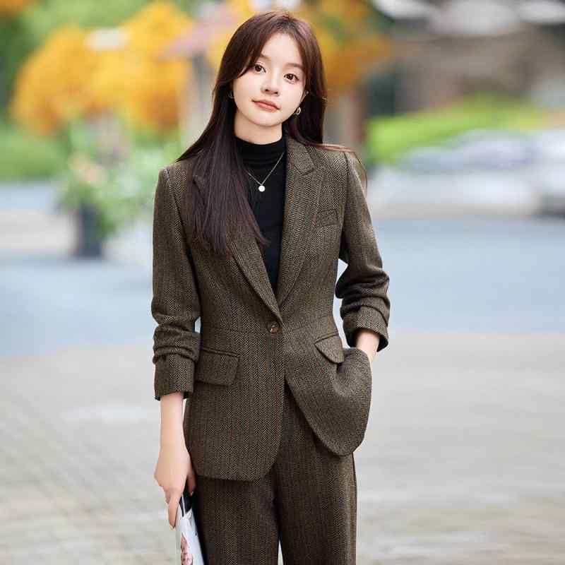 スーツ レディース 春秋冬 高級感 テーラードジャケット ワイドロングパンツ 2点セット アプリコット ベージュ オフィス 通勤 ビジネス カジュアル 欧米風 おしゃれ 女性用 セットアップ