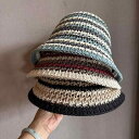 バケットハット レディース 韓国風 切り替え ストライプ フィッシャーマンハット 春夏 UVカット 日よけ 透かし編み レトロ トレンド 通気性 ポリエステル アウトドア カジュアル ハット(4)