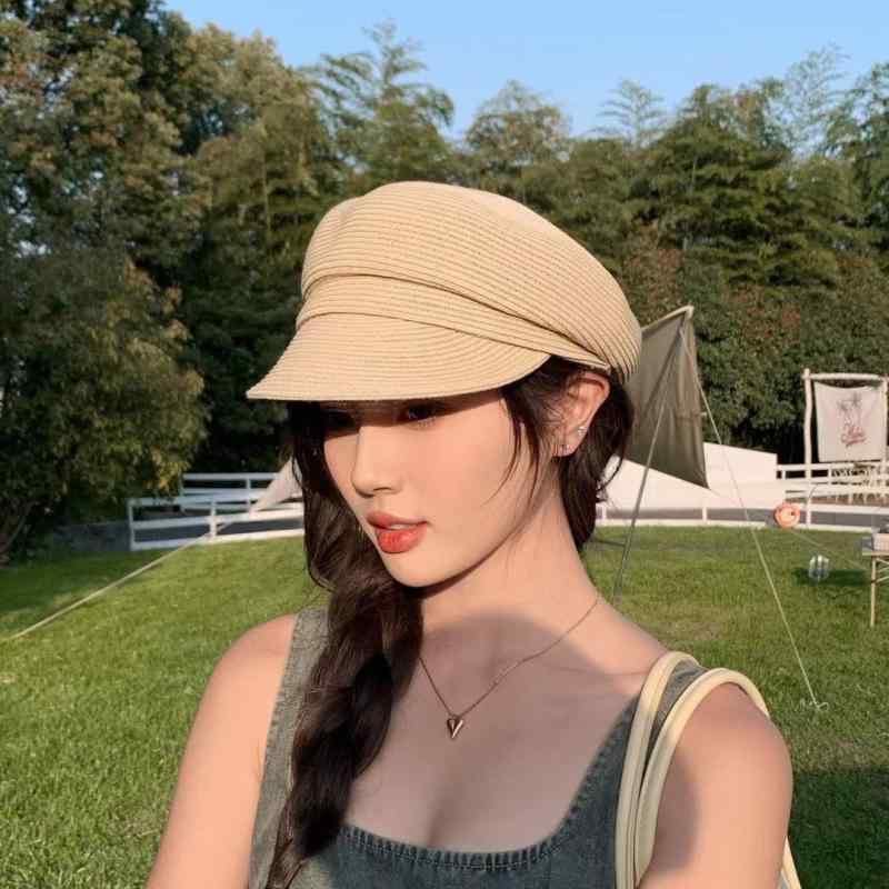 麦わら帽子 レディース 女性用 紙ストロー 細編み UVカット 日よけ キャップ ベレー帽 キャスケット カジュアル ベーシック シンプル スポーティ 上品 ラウンド カーブブリム オフホワイト ブラック カーキ 春夏