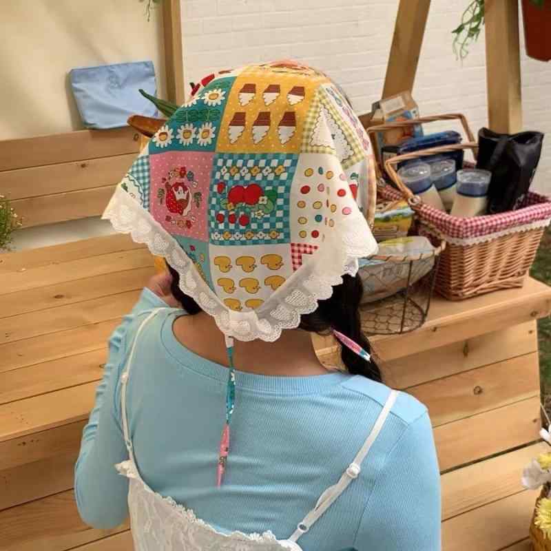 三角巾 レディース スウィート かわいい 乙女心 花柄 春夏 結び紐 ヘアバンド ヘアアクセサリー アニメ..