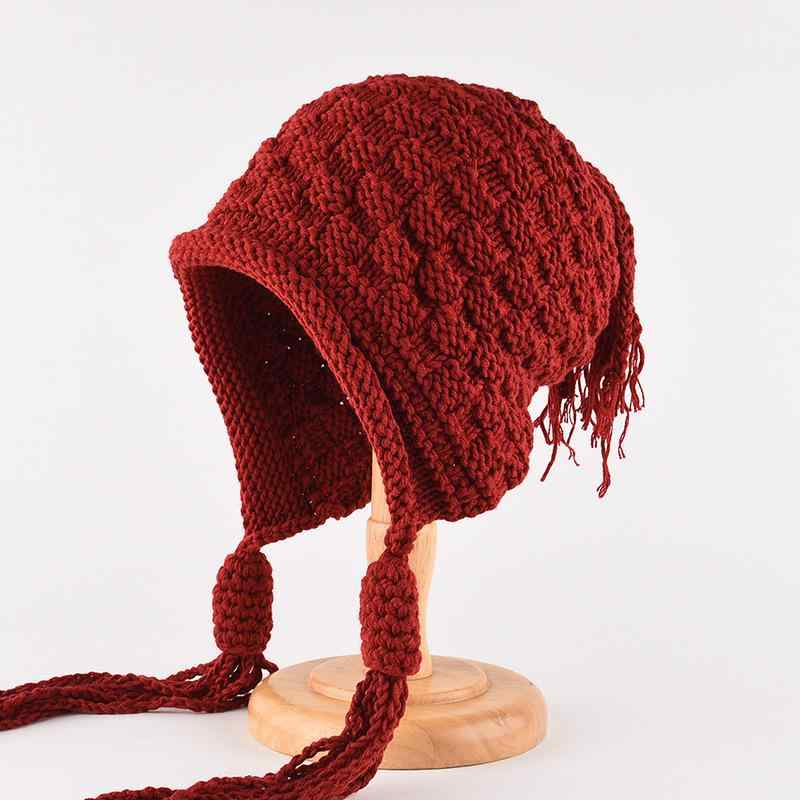 ニット帽 レディース 秋冬 韓国風 かわいい 耳あて付き タッセル フリンジ 手編み 防寒 保温 あったか ..