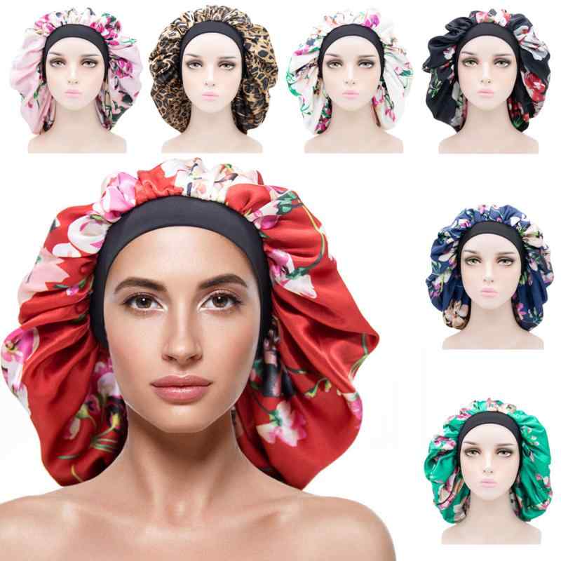 ナイトキャップ レディース 女性用 プリント サテン 伸縮性 ゴム入り 就寝用 美容ヘアケア 産後ケア トリートメント パーマ用 帽子 速乾 通気性