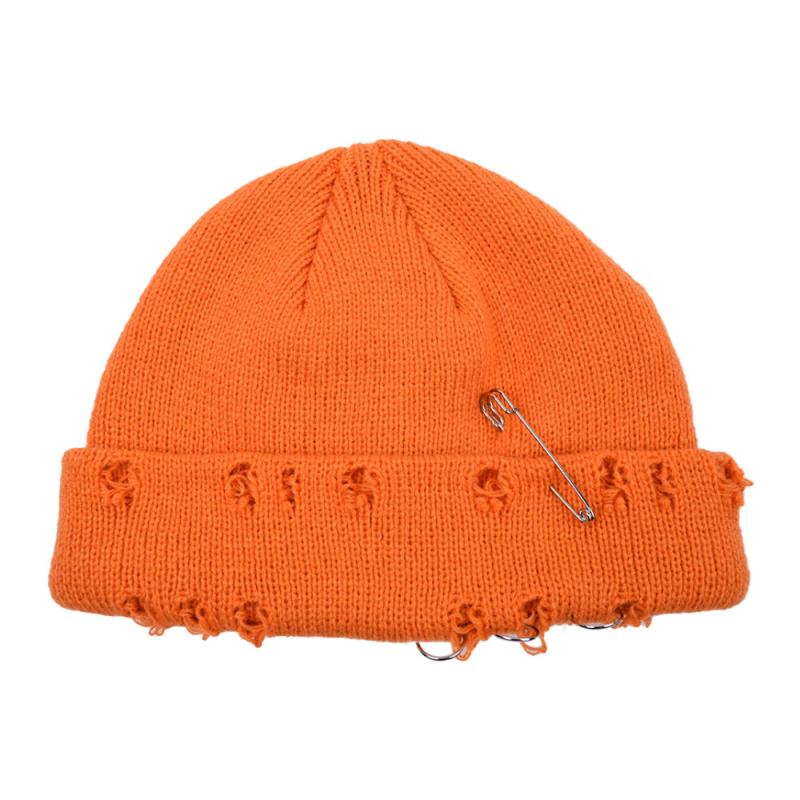 ニット帽 男女兼用 ユニセックス ワッチキャップ ビーニー ブローチピン 三連 カジュアル ストリート系..