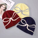 ニット帽 レディース ビーニー 秋冬 防寒 あったか 保温 通気性 防風 蝶結び ジャカード織り アクリル かわいい フェミニン 韓国ファッション(4)