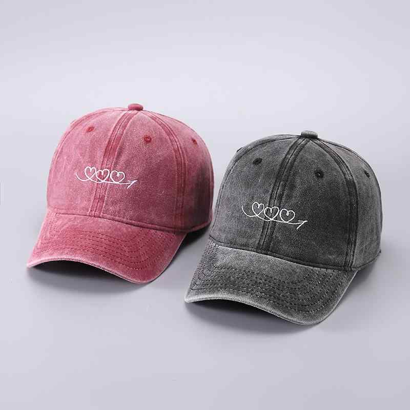 ベースボールキャップ 野球帽 コットン デニム 個性的 ハート 矢印 刺繍 カーブブリム UVカット 日よけ..