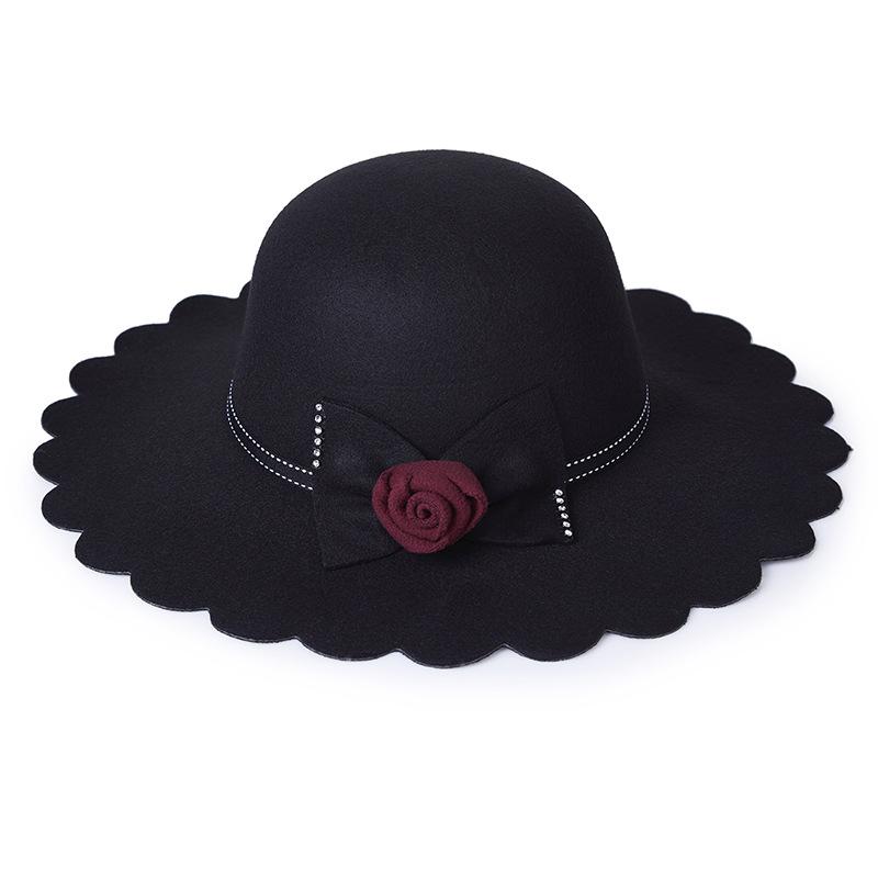 ハット レディース 女性用 春秋冬 つば広 ワイドブリム フェルト ウール素材 無地 ラウンドトップ 丸いシルエット アウトドア カジュアル レジャー 旅行 トラベル 万能 コーデしやすい(4)