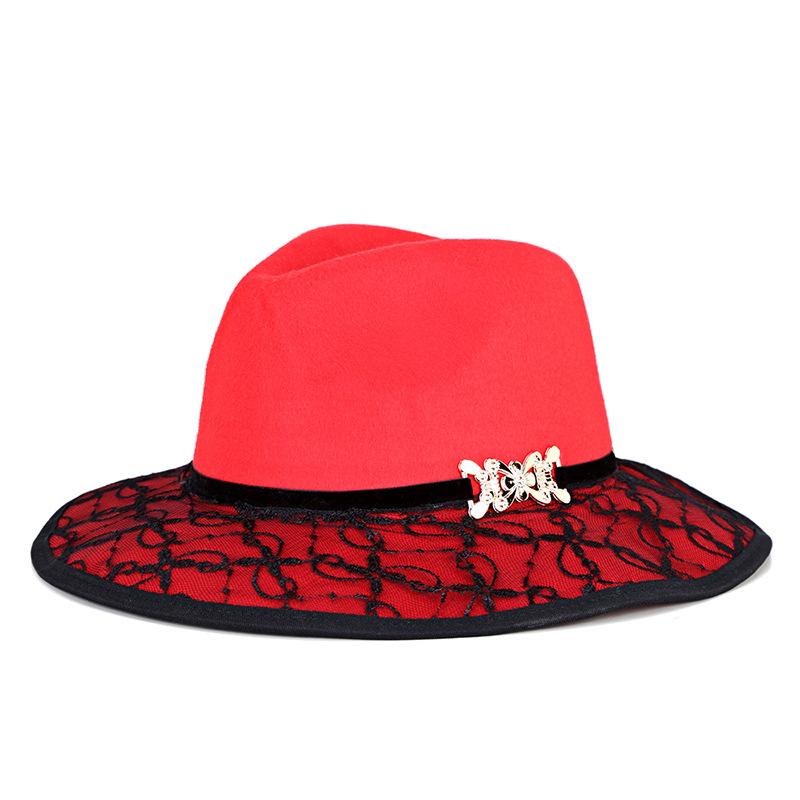 帽子 レディース 女性用 中折れハット フェドラハット つば広 秋冬 レース ウール フェルト 保温 防寒 ..