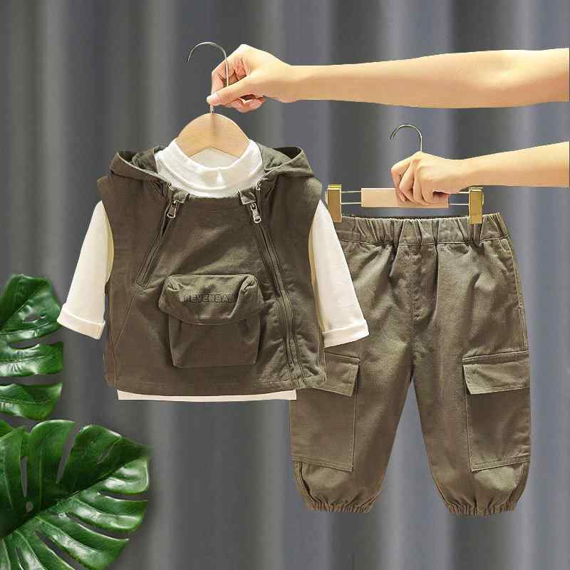 セットアップ 男の子 キッズ ベビー 幼児 韓国風 春秋服 長袖 フード付き 長ズボン 綿素材 カジュアル ..