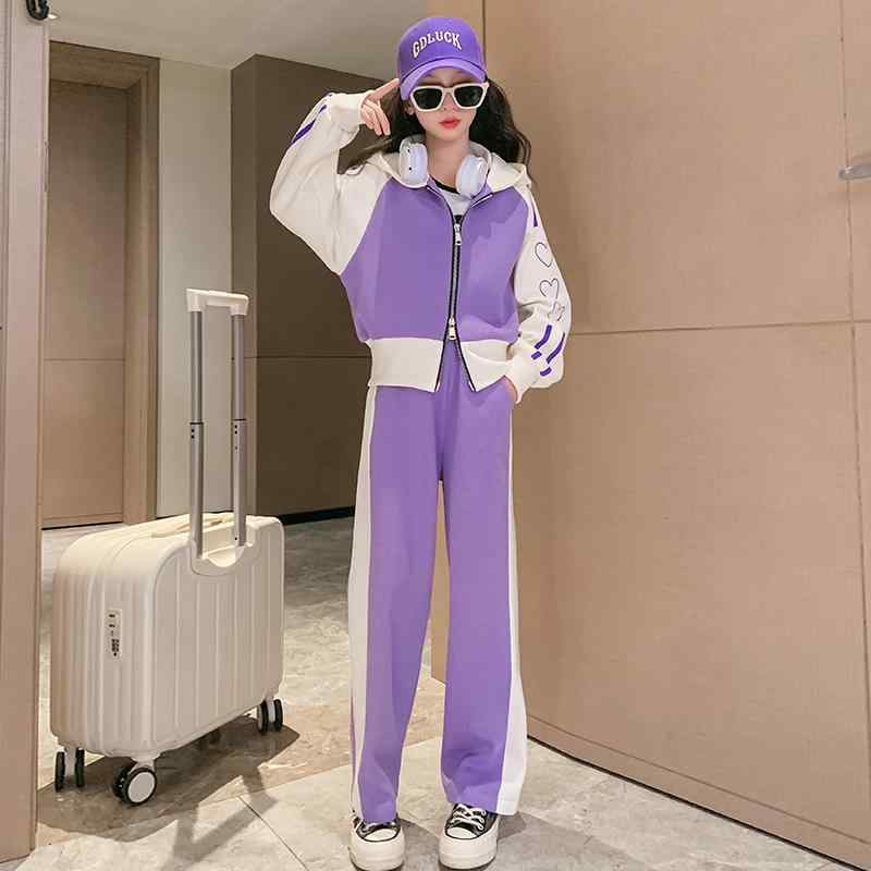 パーカー 上下セット 女の子 ジュニア 春秋 長袖 ワイドパンツ 綿混素材 切り替え おしゃれ ソフトタッチ キャラクター柄 カジュアル