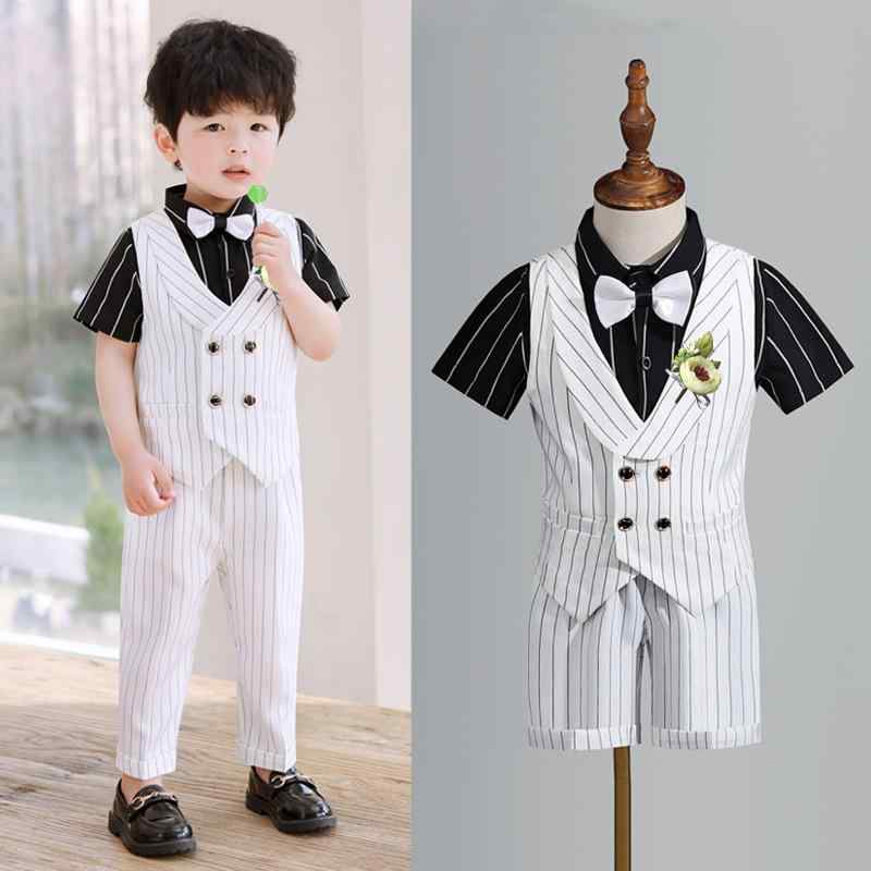 フォーマルスーツ 男の子 ベビー 幼児 ベスト セットアップ ポリエステル 結婚式 発表会 演奏会 誕生日 セレモニー 英国風 ホワイト ストライプ 春夏