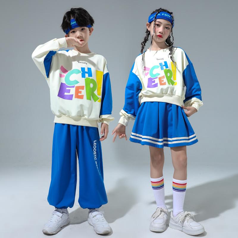 チアリーディング 衣装 キッズ 子供 男女兼用 小中学生 幼稚園 発表会 運動会 開会式 イベント パフォーマンス ユニフォーム 長袖 ポリエステル 春秋