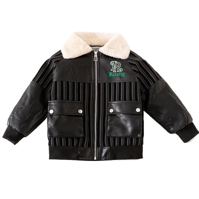 ジャケット 男の子 ジュニア 秋冬 PUレザー 裏ボア 中綿 厚手 あったか 防寒 ミドル丈 襟付き 革ジャン かっこいい おしゃれ アウター