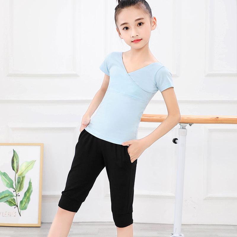 ダンスウェア 女の子 キッズ ガールズ バレエ レオタード 体操ウェア Vネック 半袖 バックオープン ヨガ フィットネス モダンダンス レッスン着 練習着 発表会用 ナイロン ポリウレタン 伸縮性 吸湿速乾 ソフト 快適 春夏