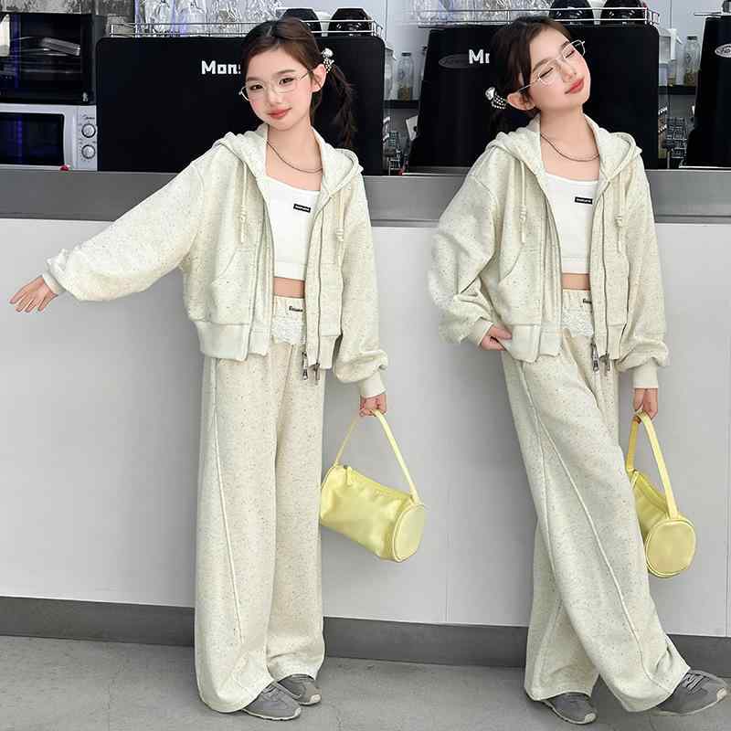 ルームウェア 女の子 ジュニア パーカー セットアップ 上下セット カジュアル おしゃれ フード付き ジップアップ ニット 綿 コットン 柔らかい カラフル ドット柄 ポルカドット 長袖 長ズボン 2点セット 春秋 部屋着 普段使い